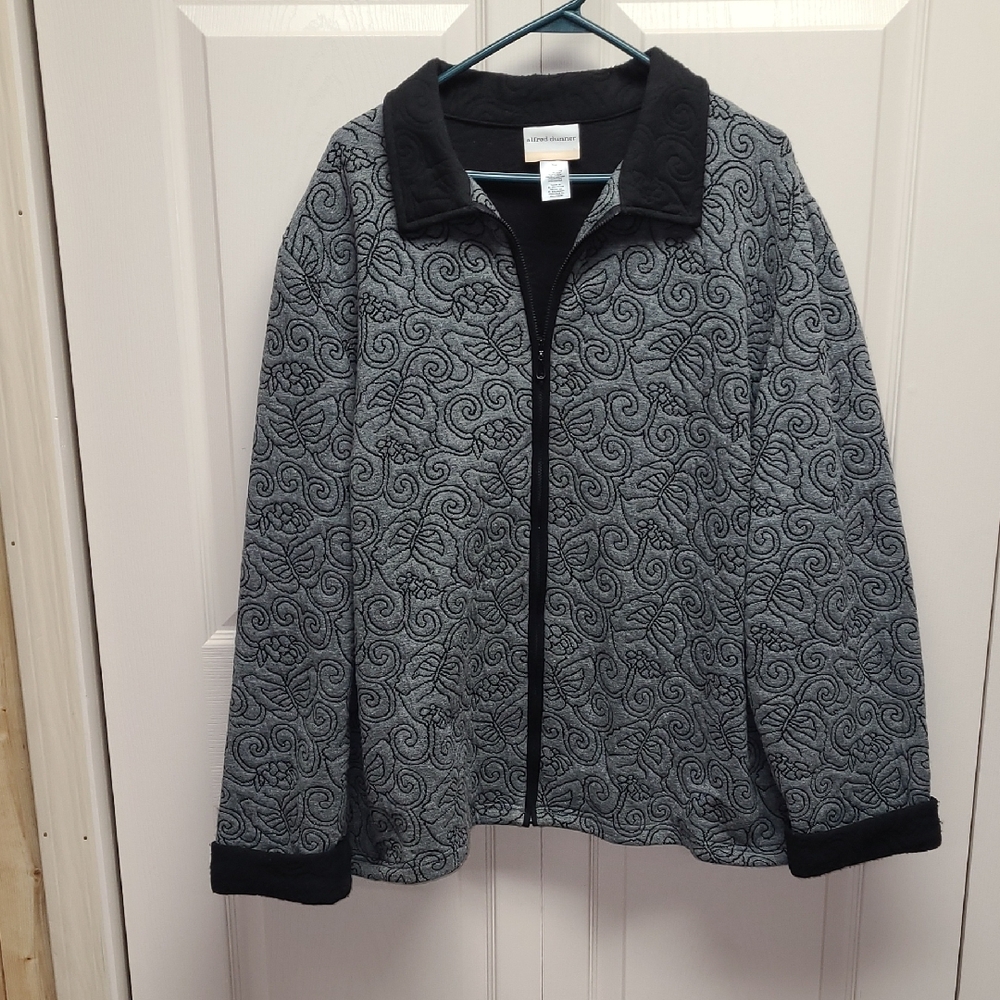 Alfred Dunner Gray and Black Quilted Full Zip barn Jacket With Collar